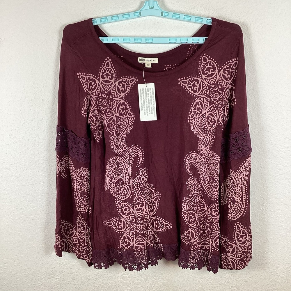 Indigo Thread Co Womens Shirt Size L Top Long Sleeve Blouse New W Tags Excellent